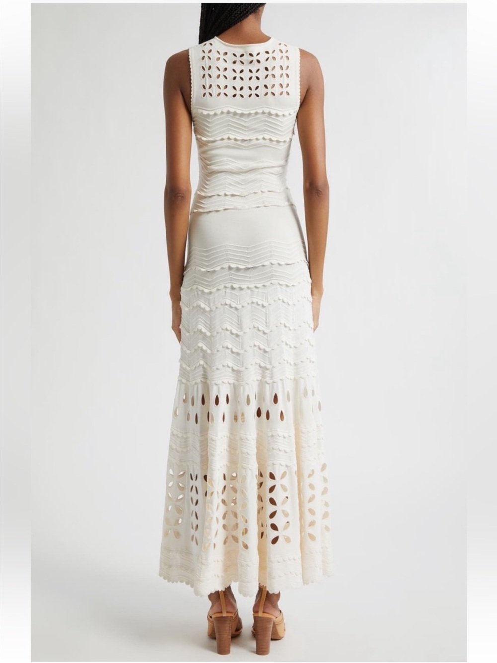 Ulla Johnson Lakshmi Eyelet Scallop Trim Knit Midi Dress - Picture 3 of 15